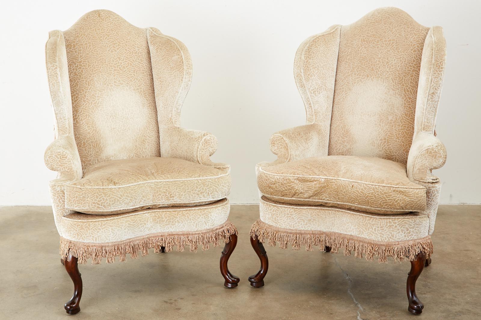 Pair of Queen Anne Style Wingback Chairs by Dunbar In Good Condition In Rio Vista, CA