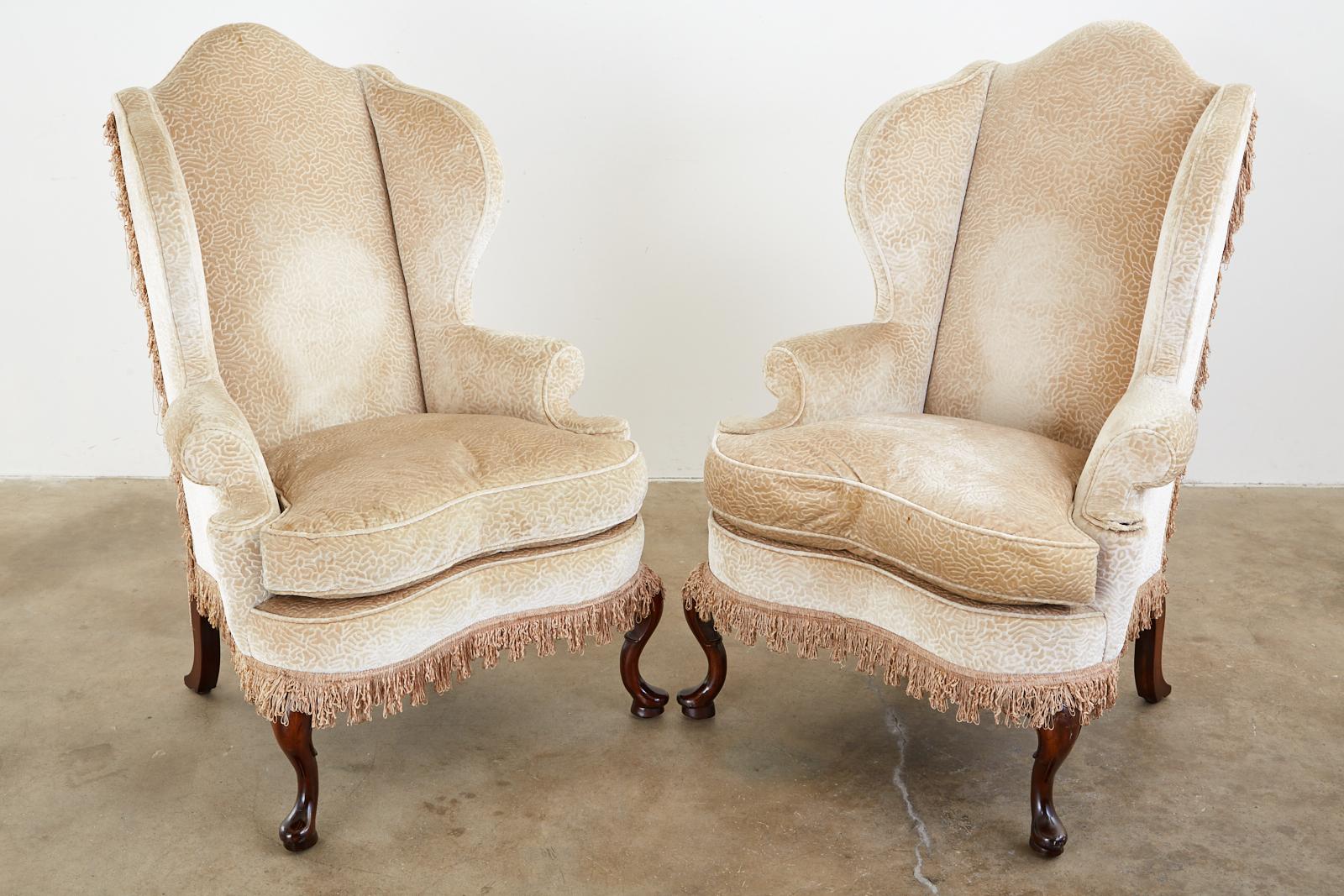 20th Century Pair of Queen Anne Style Wingback Chairs by Dunbar