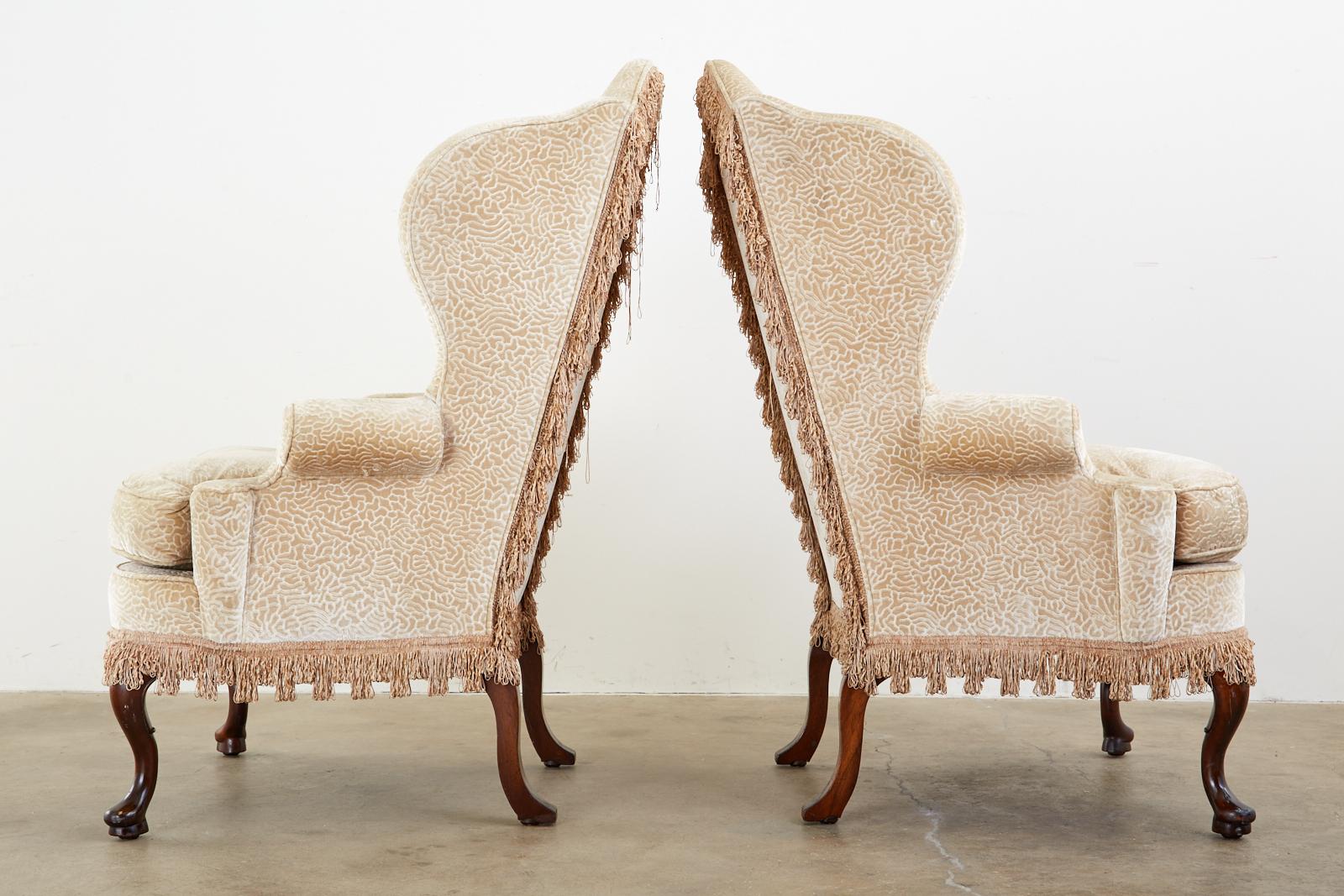 Pair of Queen Anne Style Wingback Chairs by Dunbar 1