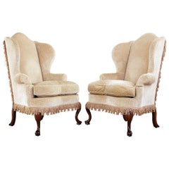 Vintage Pair of Queen Anne Style Wingback Chairs by Dunbar