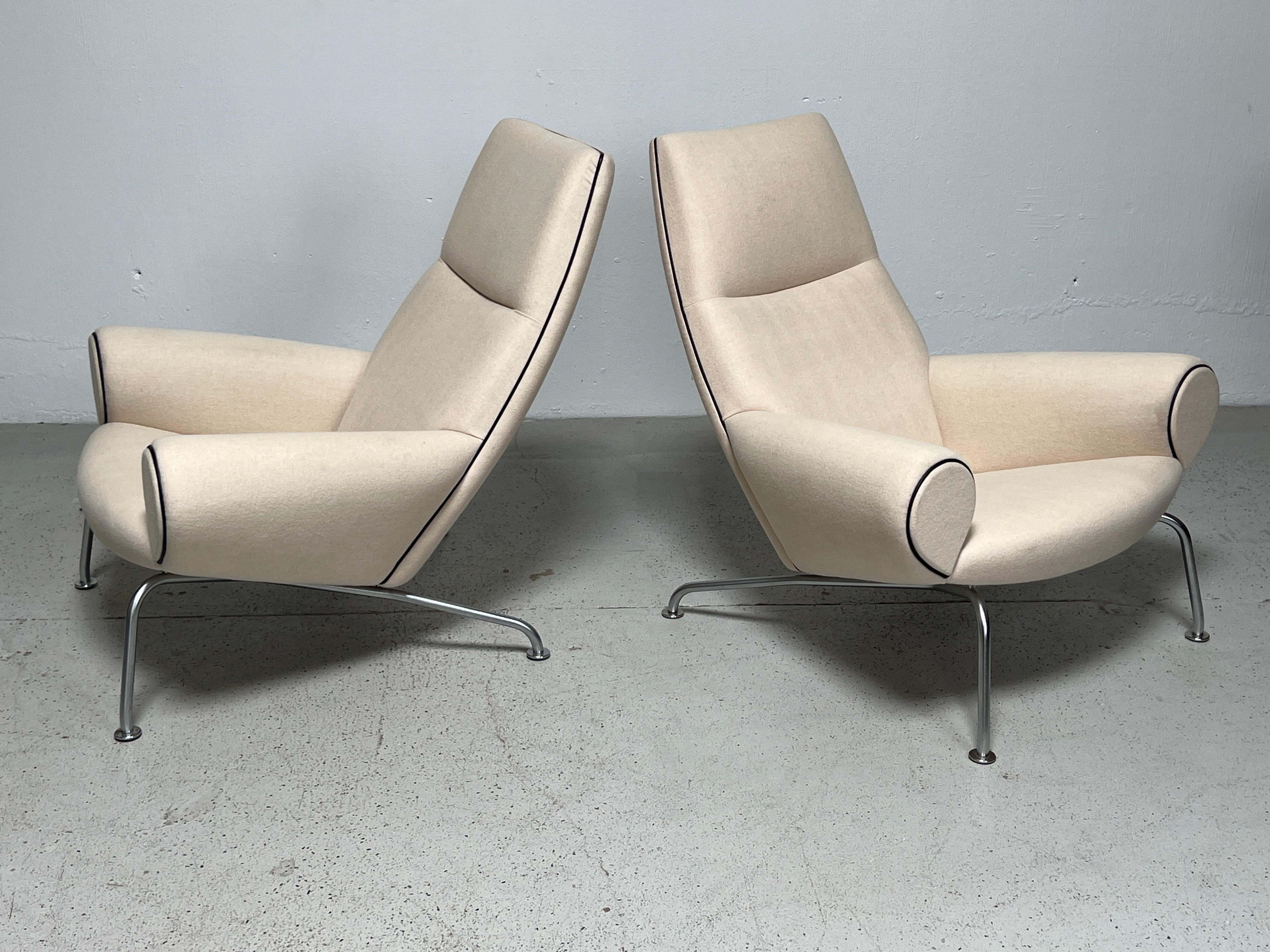 Leather Pair of Queen Chairs by Hans Wegner for Erik Jørgensen
