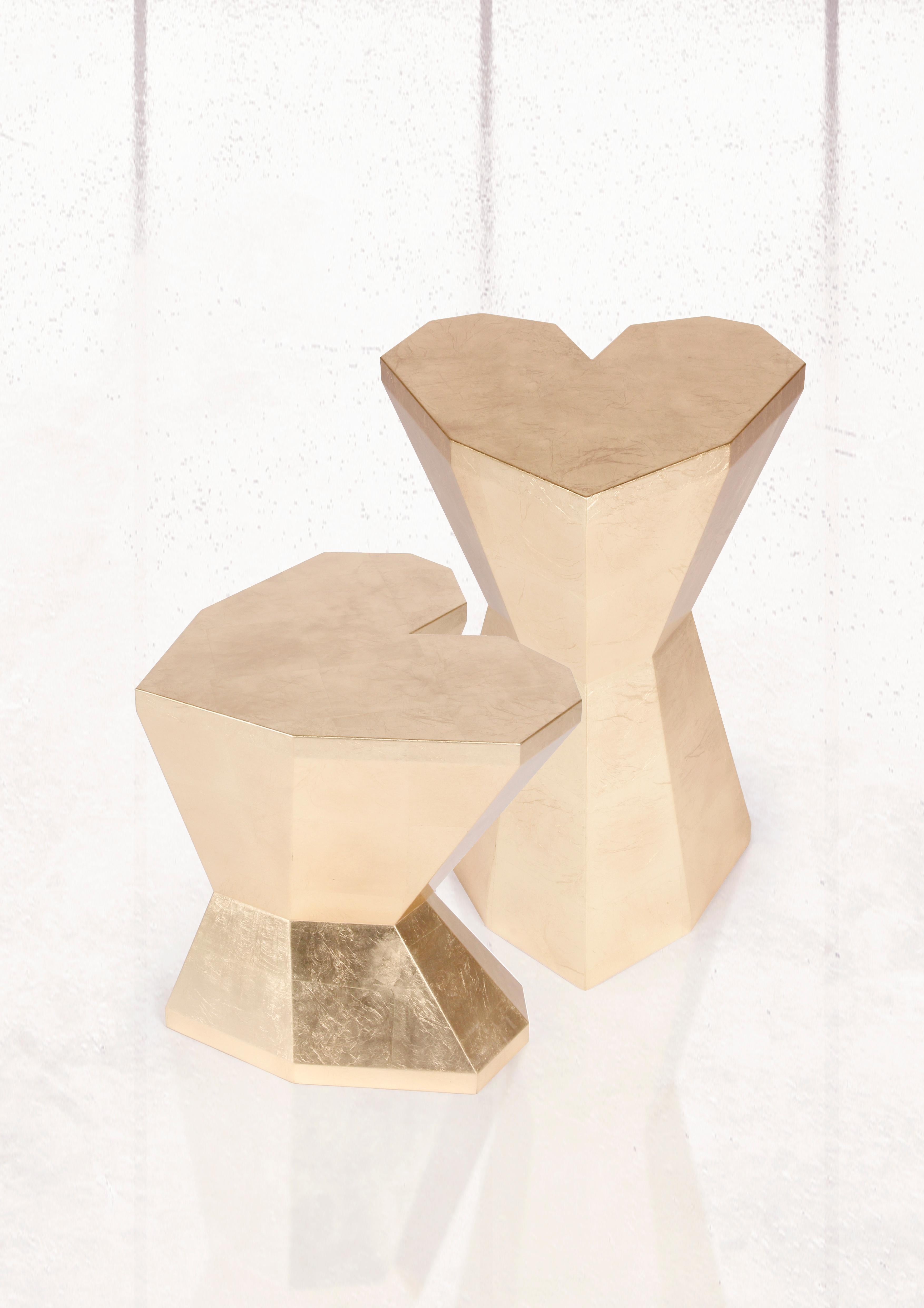 Gold Leaf Pair of Queen Heart Side Tables by Royal Stranger For Sale