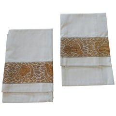 Pair of Queen Size Celadon and Gold Antique Trim Pillow Cases