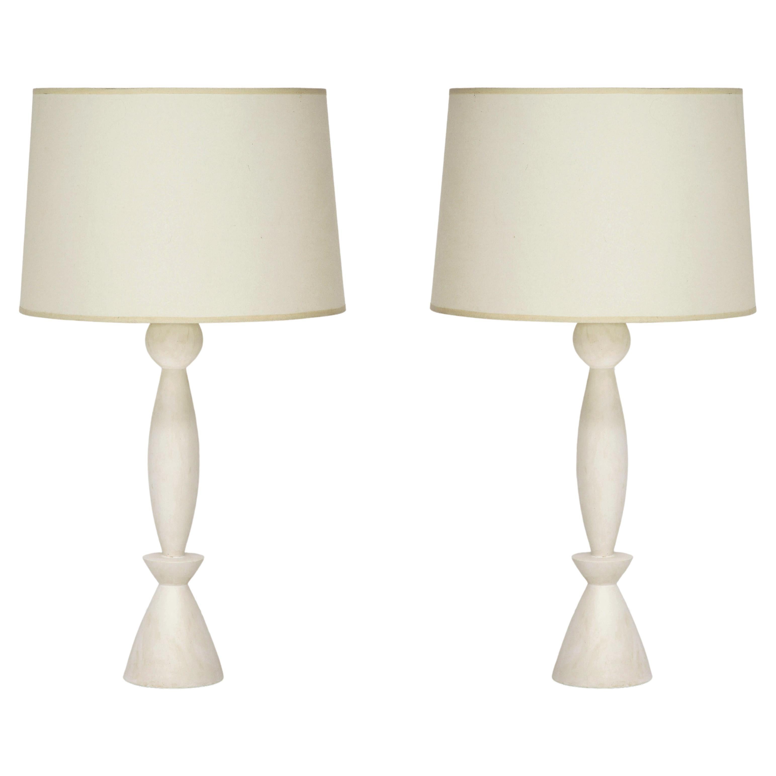 Pair of "Quille" Crème Patinated Plaster Table Lamps by Facto Atelier Paris