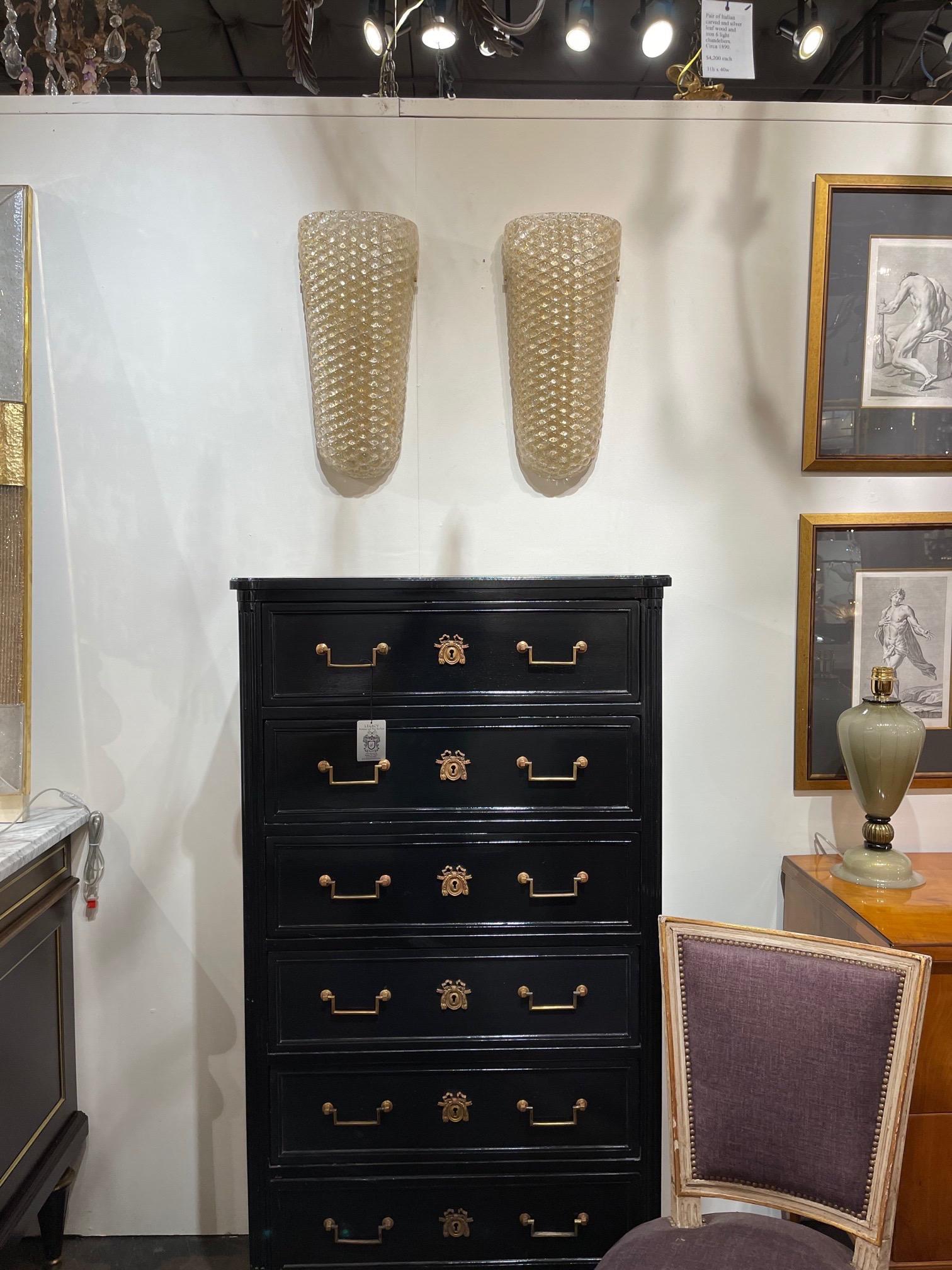Vetro di Murano Coppia di lampade trapuntate in vetro di Murano e ottone a forma di vaso in vendita
