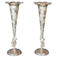 Pair of Quing Dynasty Silver Chinese Vases