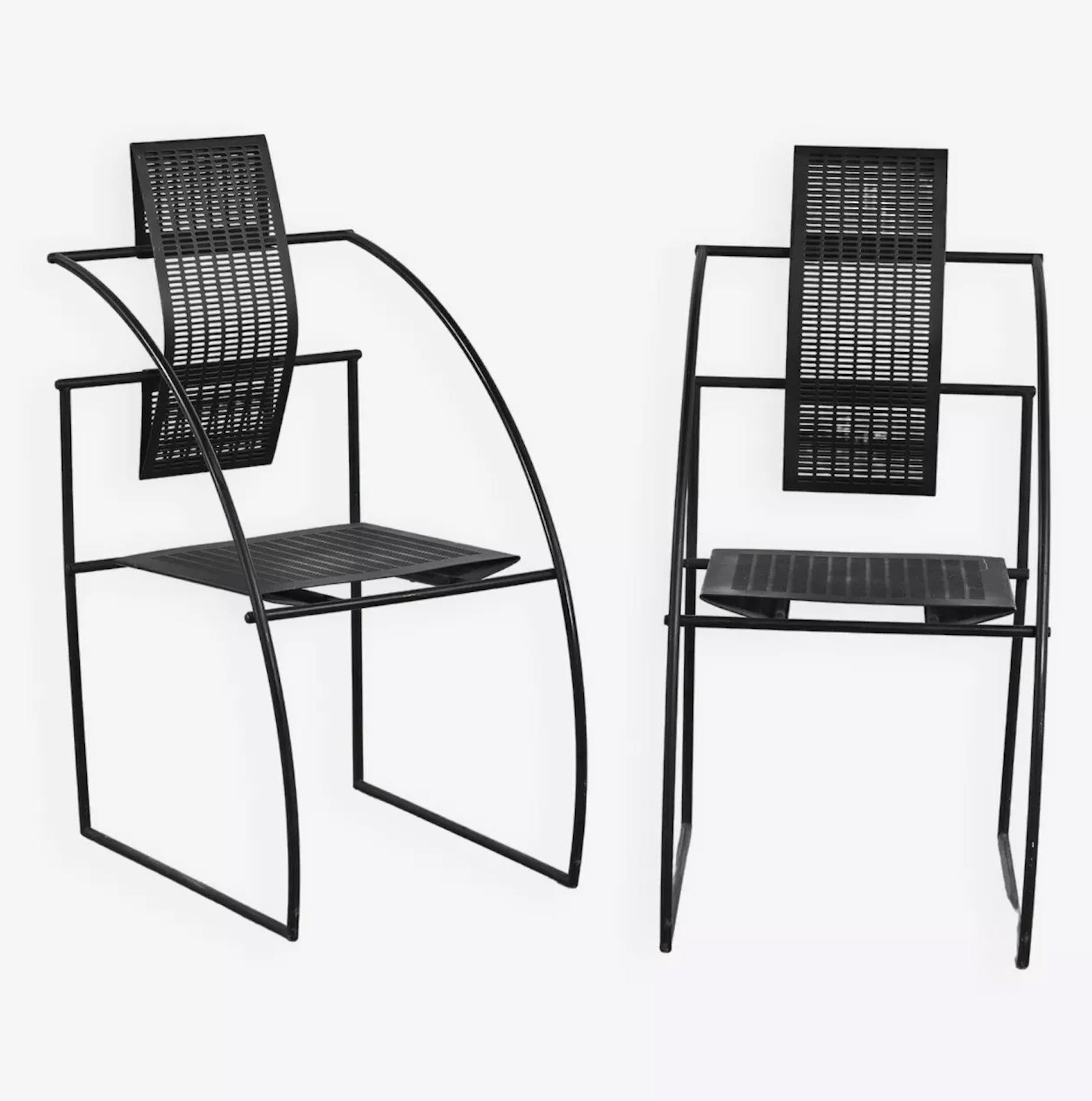 Paire de chaises Quinta de Mario Botta pour Alias, acier perforé noir, 1985 Bon état - En vente à Milano, IT