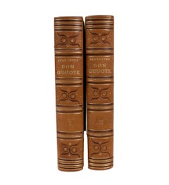 Pair of Quixote Books with Leather Covers and Gilt Leaves, Fourth Edition