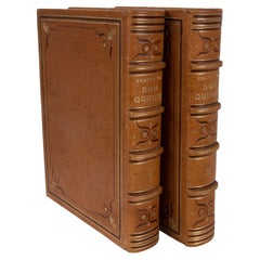 Pair of Quixote Books with Leather Covers and Gilt Leaves, Fourth Edition