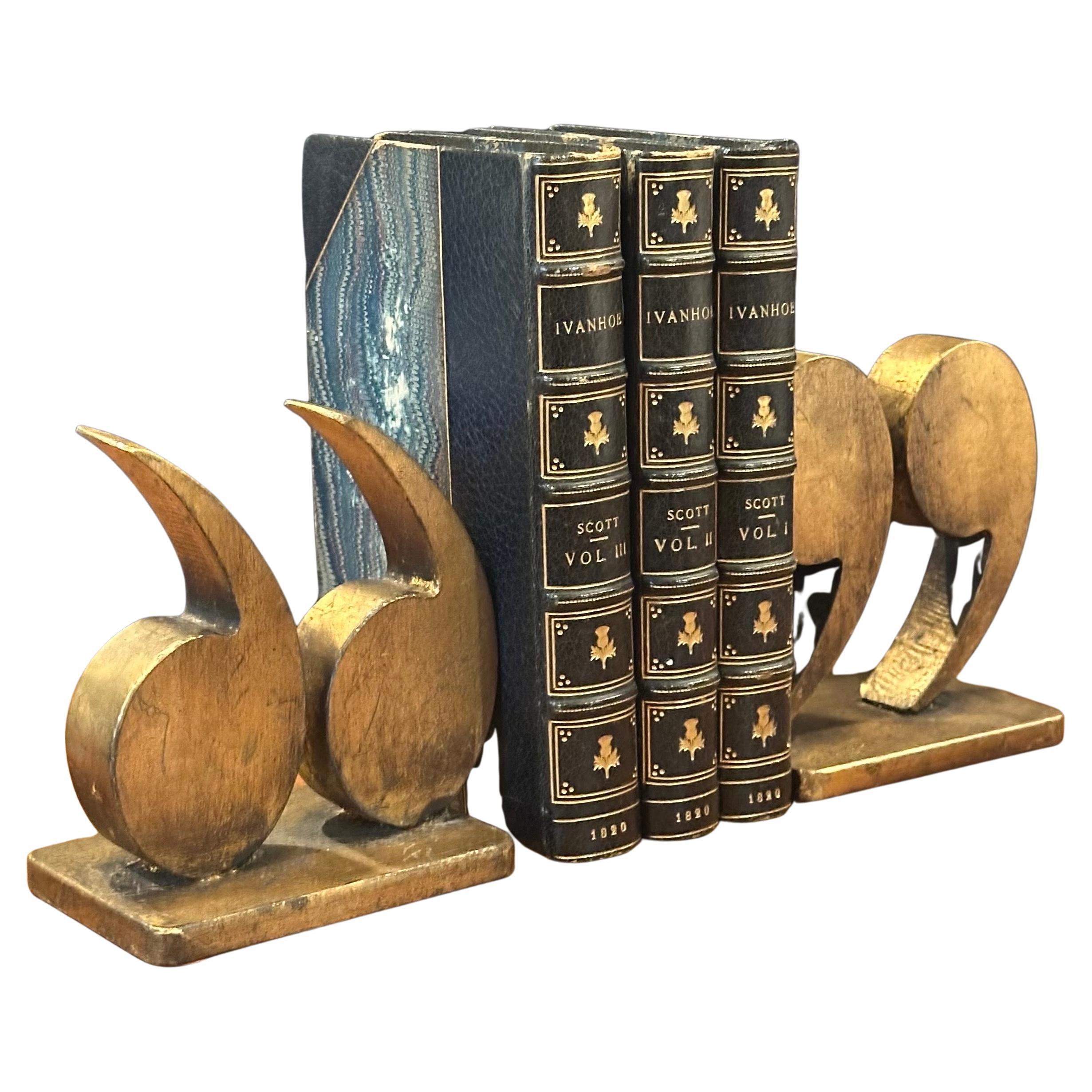 Pair of "Quotation" Gold Leaf Finish Bookends by Curtis Jere