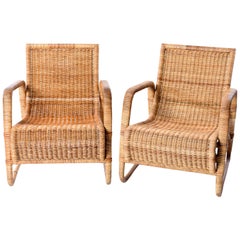 Pair of R. Wengler Rattan Easy Chairs