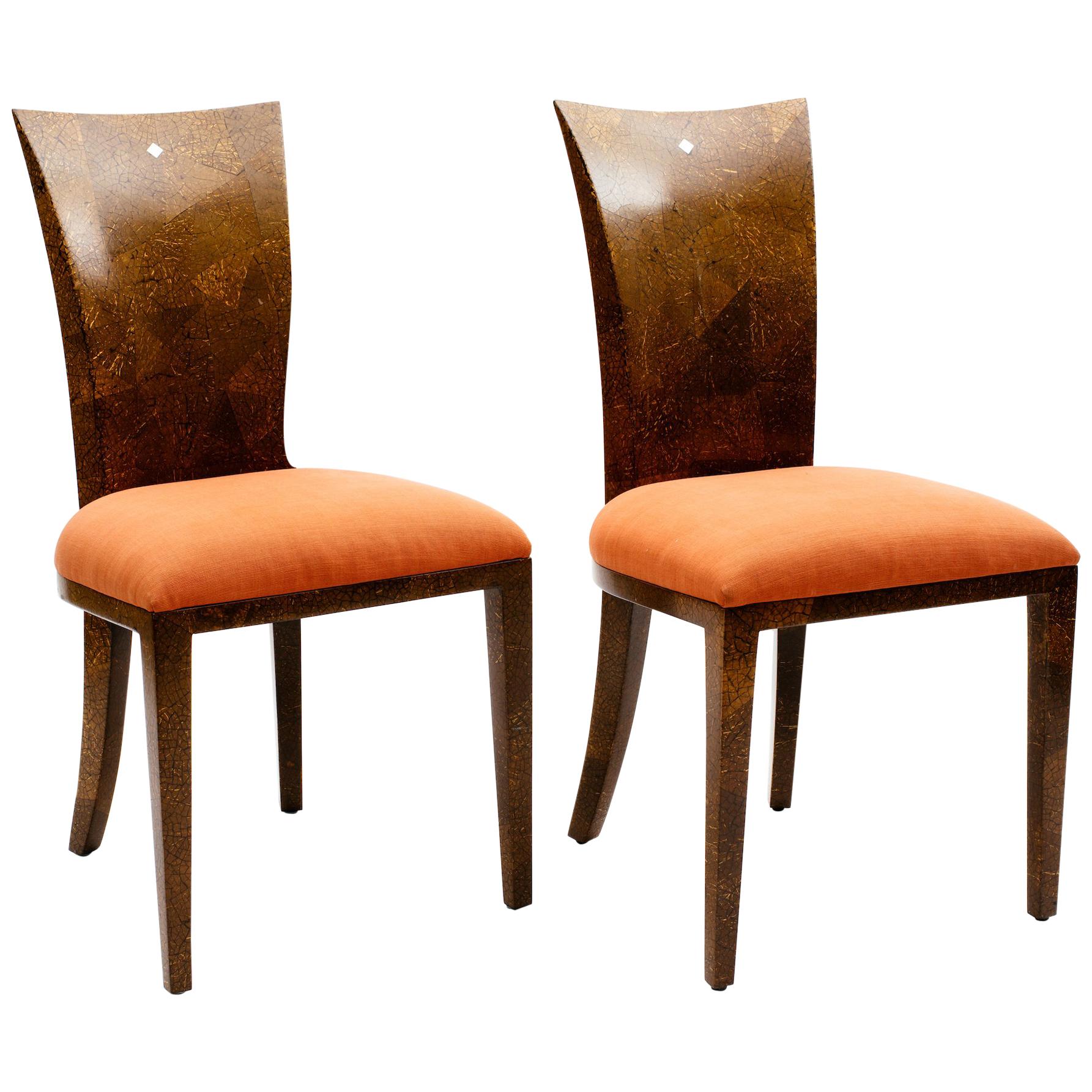 Pair of Coconut Shell Chairs with Mother of Pearl Inlay For Sale