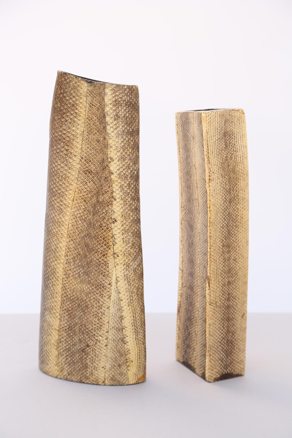 French Pair of R & Y Augousti Snake Clad Vases For Sale