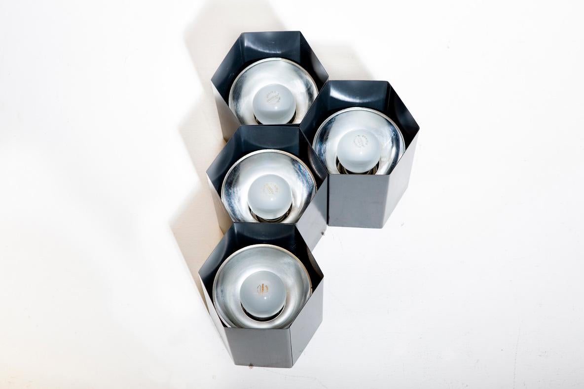Pair of Raak Attributed Gray Enameled Metal Hexagon Flush Mount Lights For Sale 4