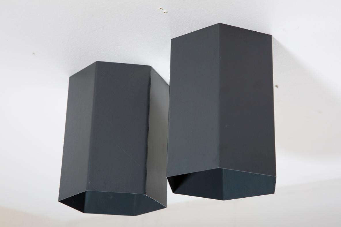Dutch Pair of Raak Attributed Gray Enameled Metal Hexagon Flush Mount Lights For Sale