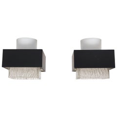Pair of RAAK Geometric Textured Glass Flushmount Ceiling Lamps