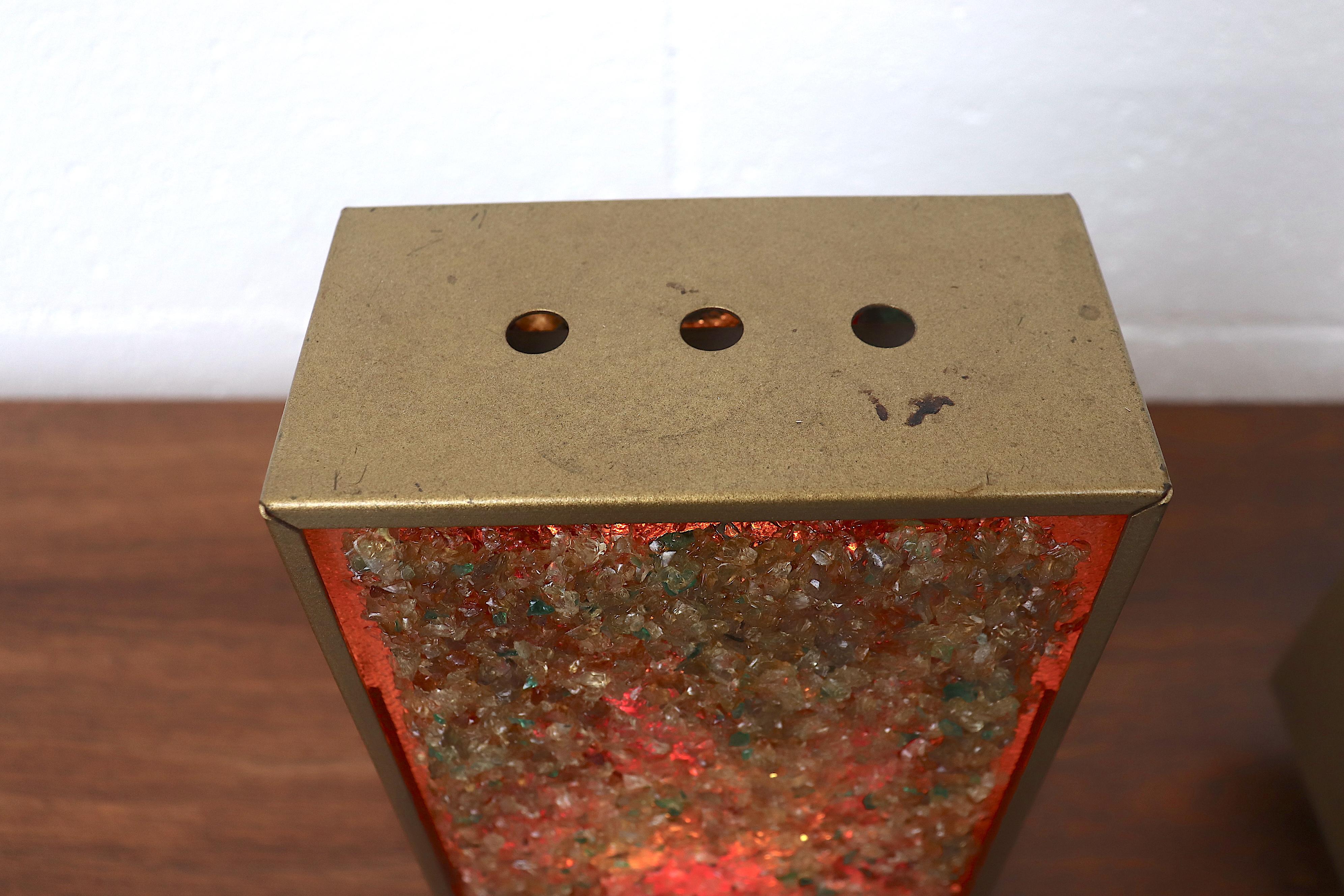 Pair of RAAK Inspired Brass Framed Glass Art Table Lamps For Sale 4