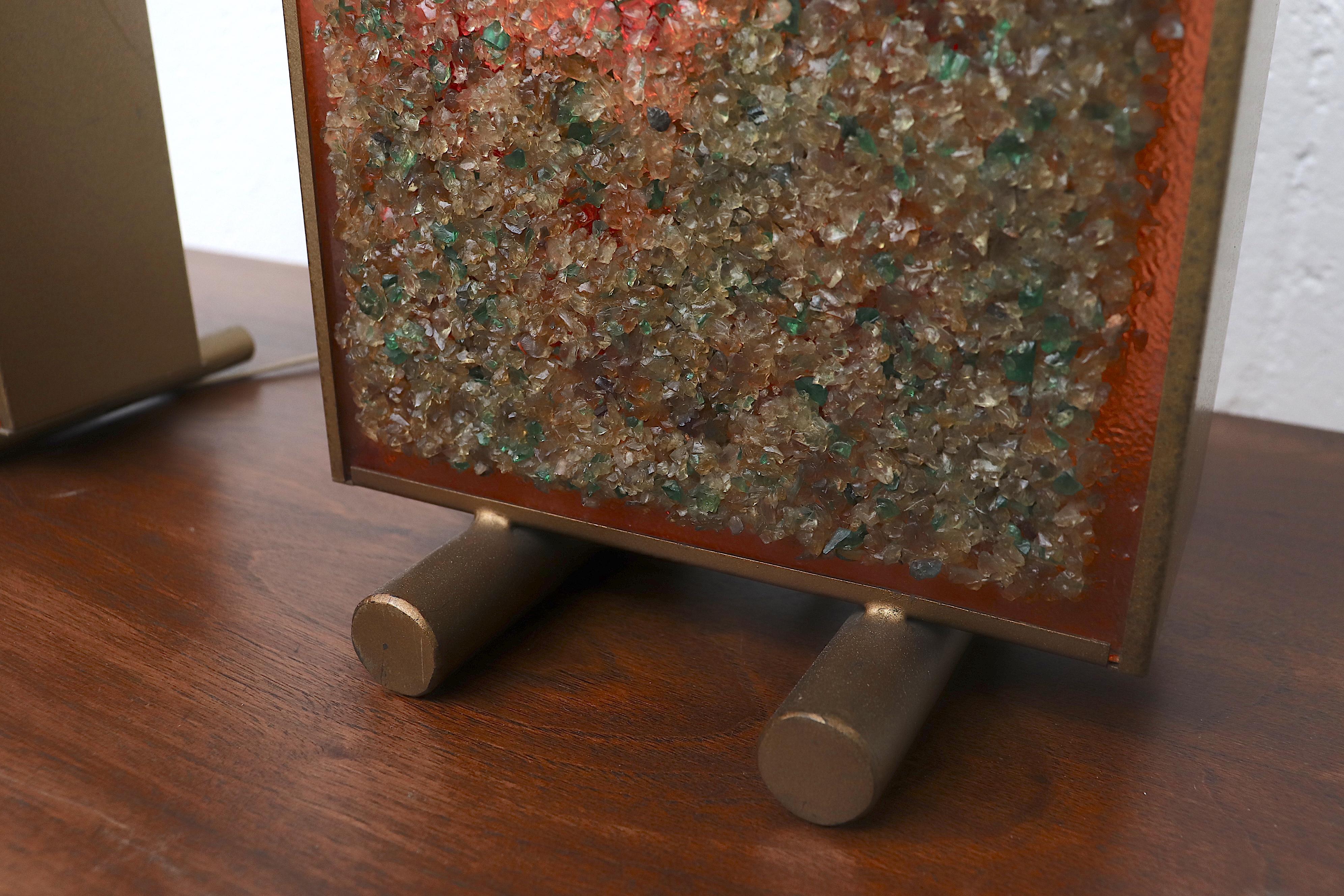 Pair of RAAK Inspired Brass Framed Glass Art Table Lamps For Sale 5
