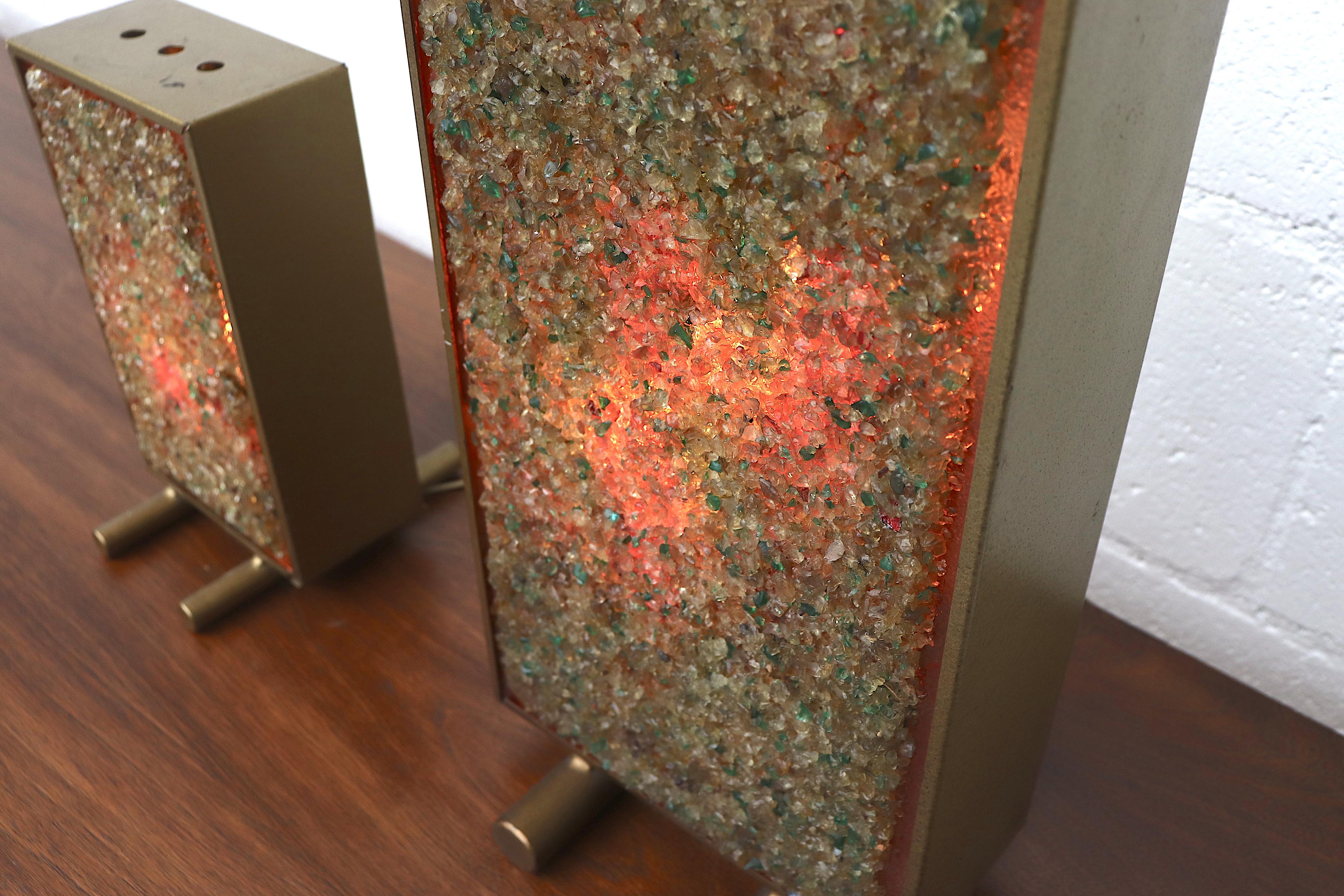 Pair of RAAK Inspired Brass Framed Glass Art Table Lamps For Sale 6