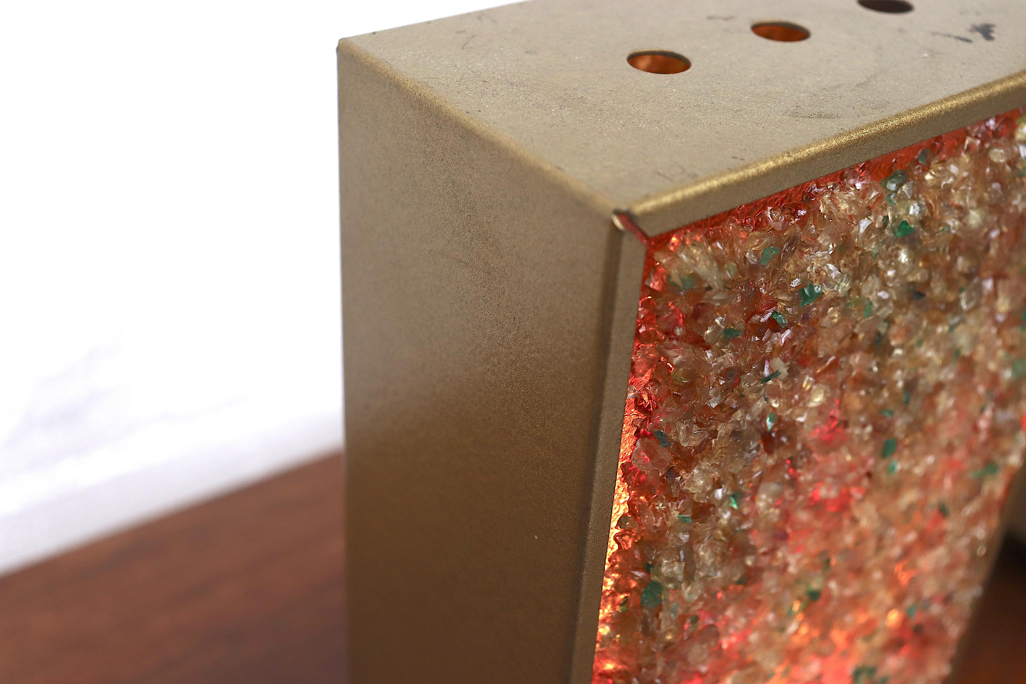Pair of RAAK Inspired Brass Framed Glass Art Table Lamps For Sale 7