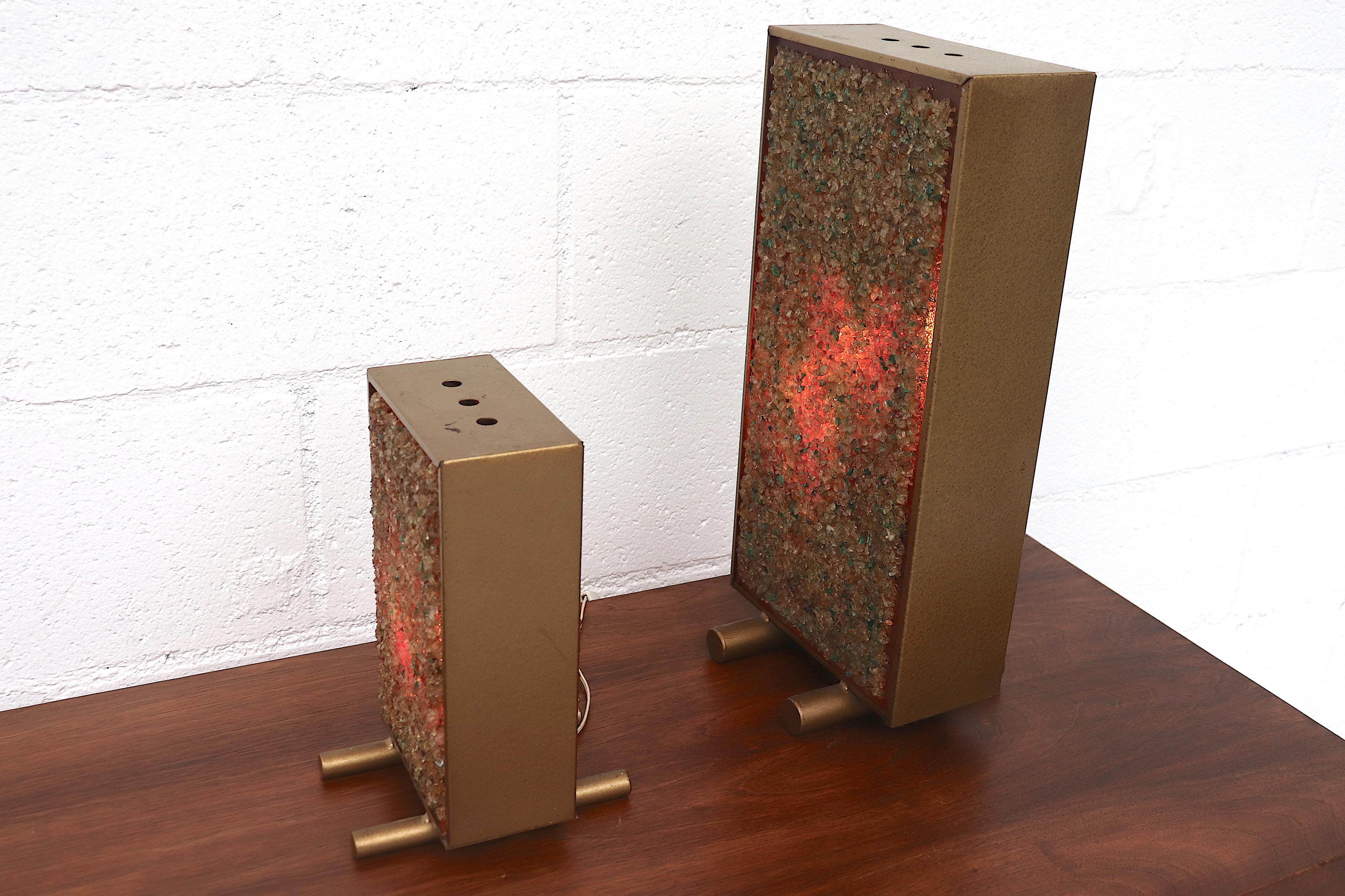 Pair of RAAK Inspired Brass Framed Glass Art Table Lamps For Sale 1