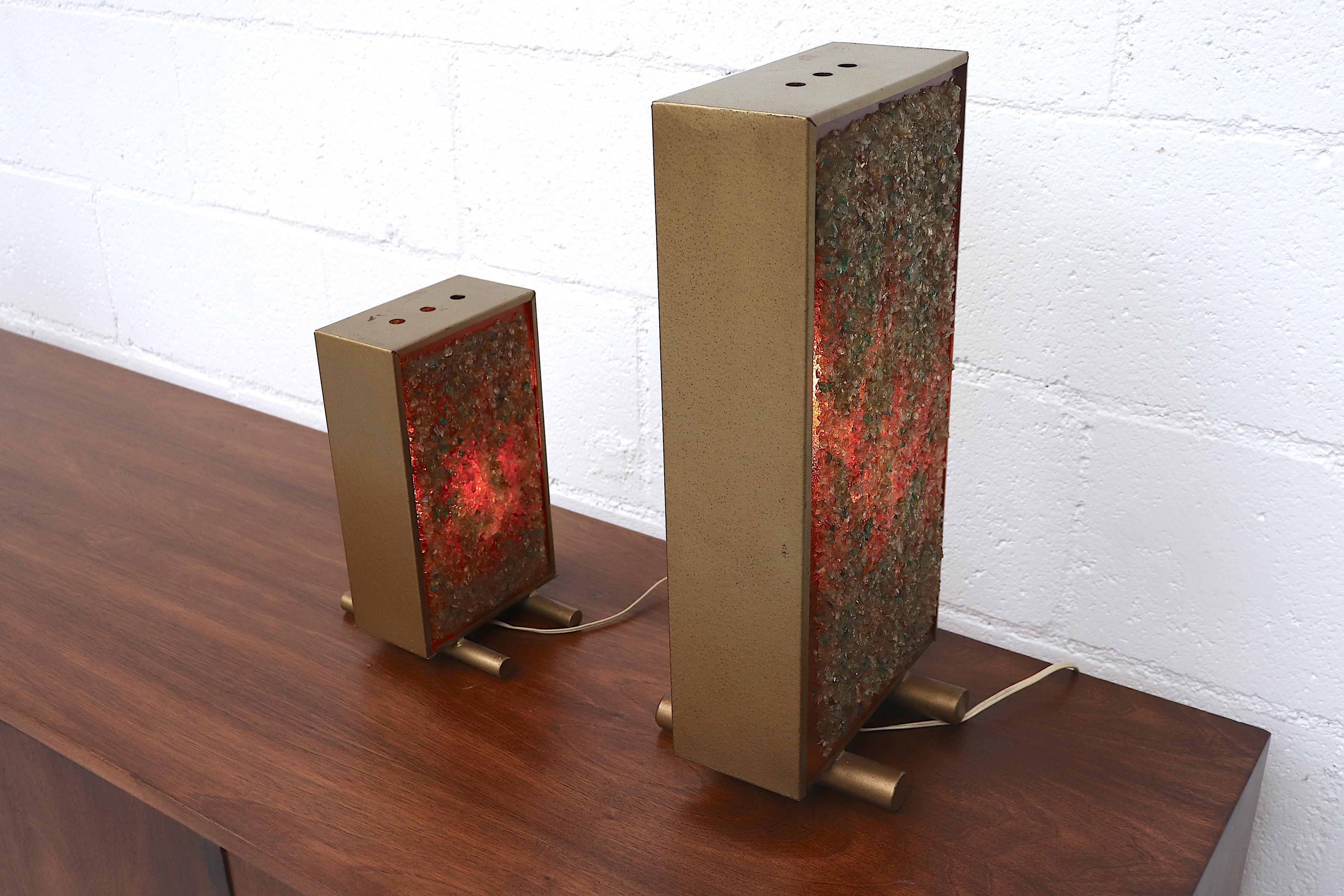 Pair of RAAK Inspired Brass Framed Glass Art Table Lamps For Sale 2