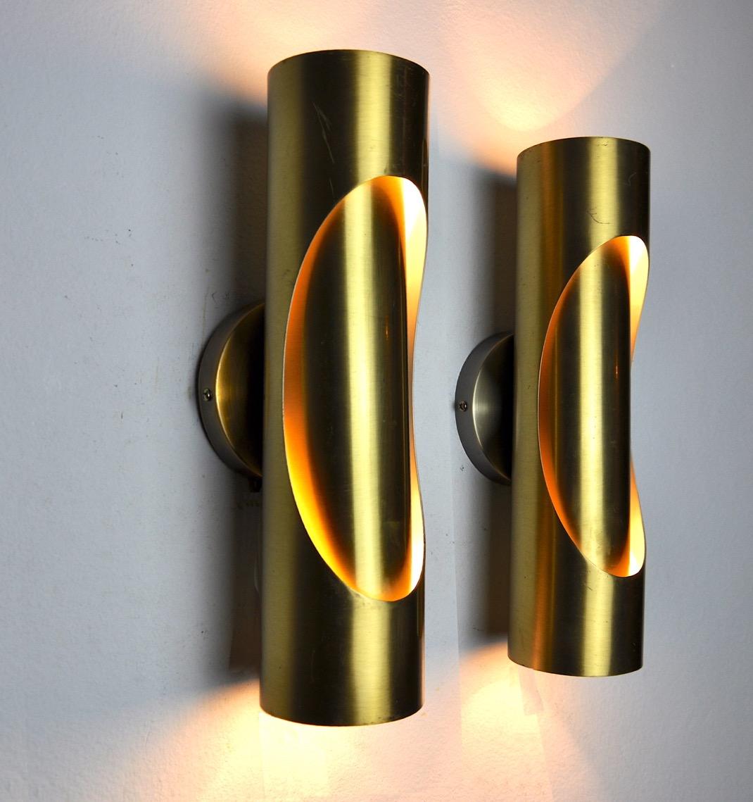 Metal Pair of RAAK Tubular Wall Lamps, 1970 For Sale