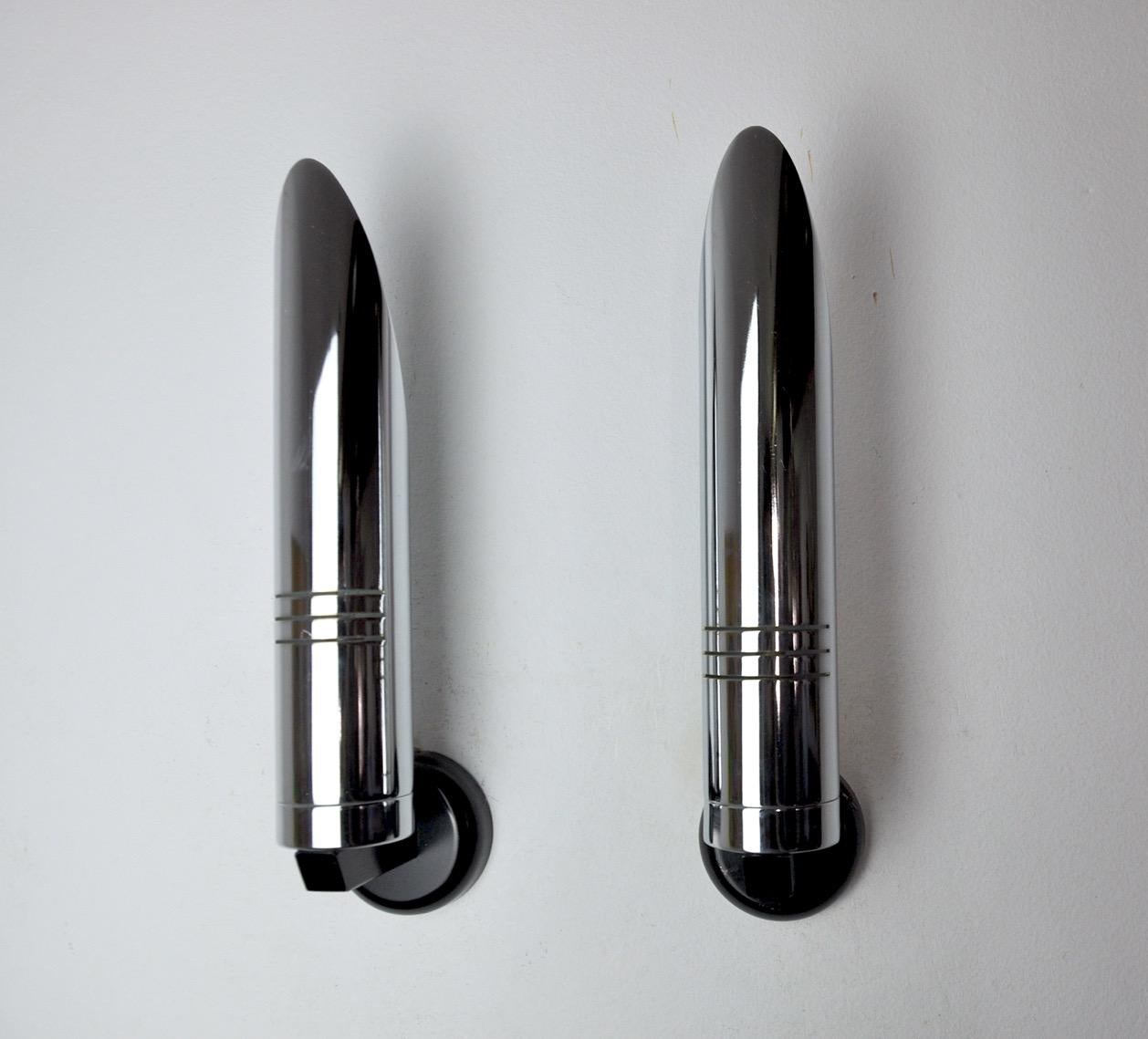 Hollywood Regency Pair of RAAK Wall Lamps, Space-Age Chrome Design, Germany, 1970 For Sale