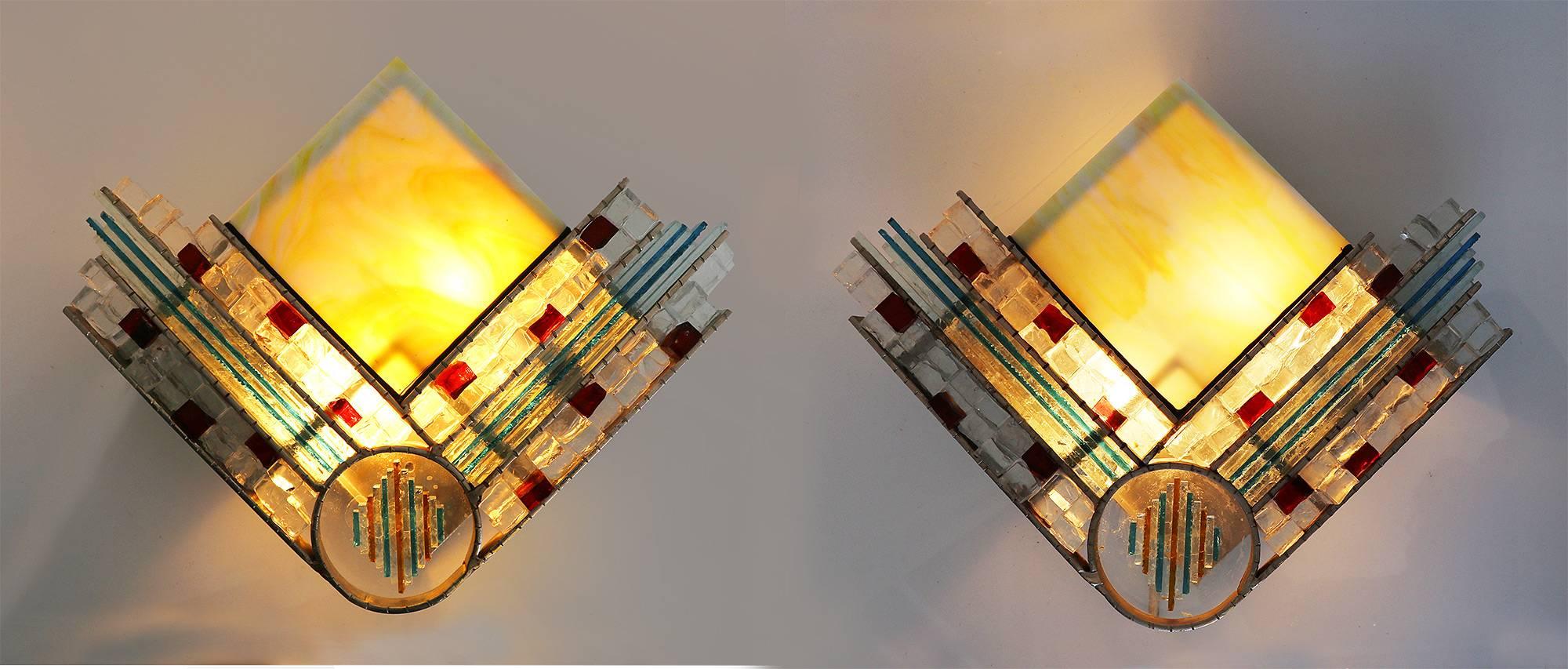 Brutalist Pair of Glass Wall Sconces 'Chartres' by Willem van Oyen Sr. for RAAK 1970s