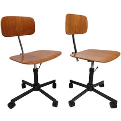 Retro Pair of Rabami Danish Teak Kevi Desk Chairs