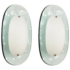 Pair of Racetrack Shaped Sconces by Cristal Art