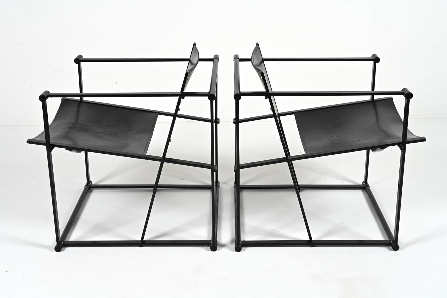 Pair of Radboud Van Beekum for Pastoe FM62 Cube Chairs; Black Leather & Steel For Sale 4