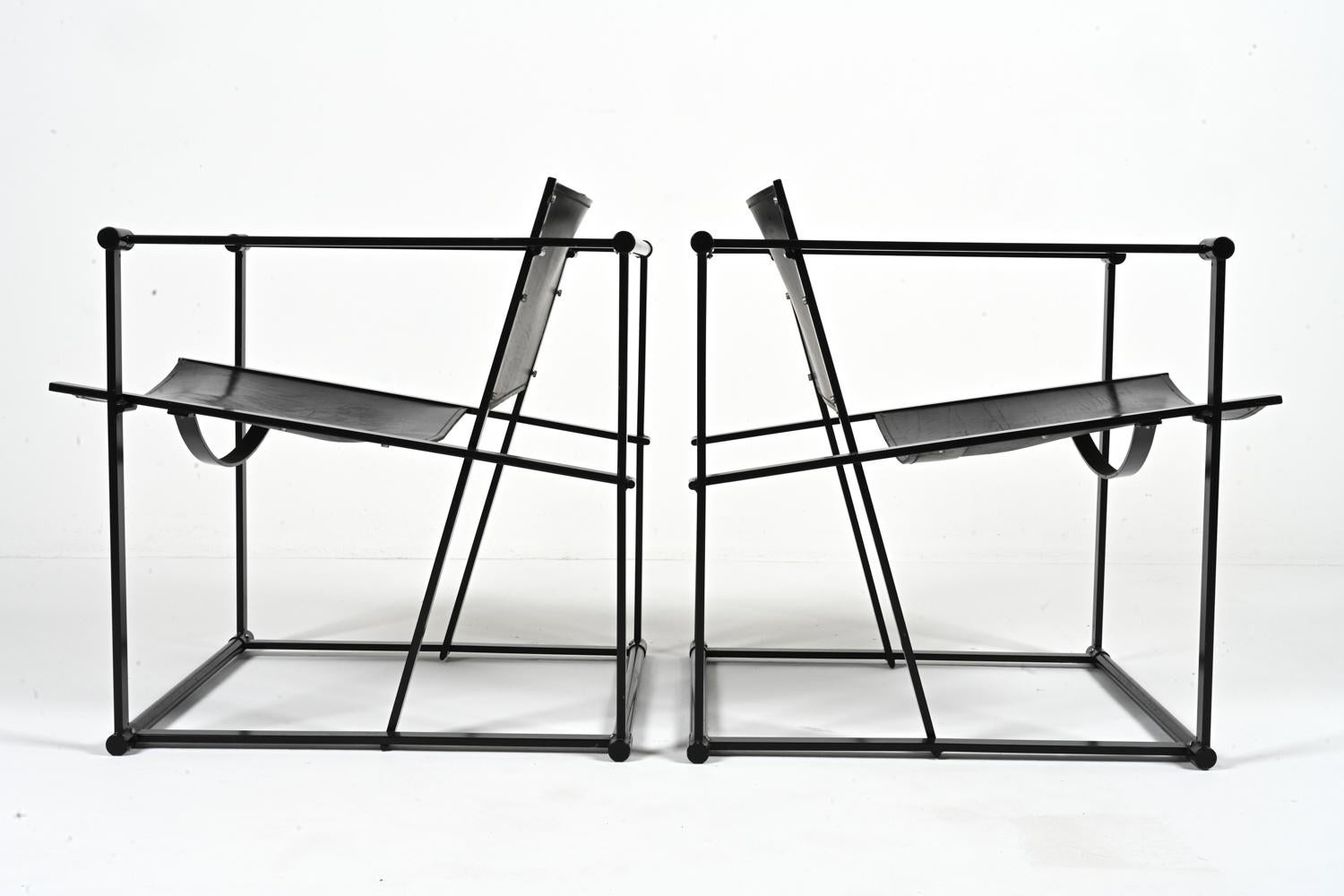 Pair of Radboud Van Beekum for Pastoe FM62 Cube Chairs; Black Leather & Steel For Sale 5