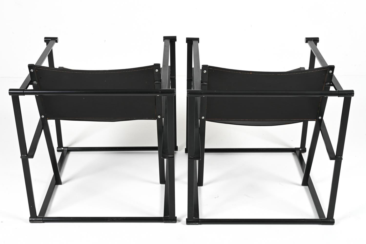 Pair of Radboud Van Beekum for Pastoe FM62 Cube Chairs; Black Leather & Steel For Sale 6