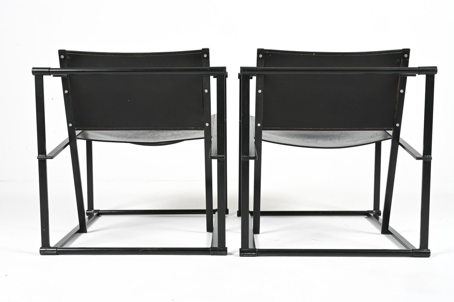 Pair of Radboud Van Beekum for Pastoe FM62 Cube Chairs; Black Leather & Steel For Sale 7