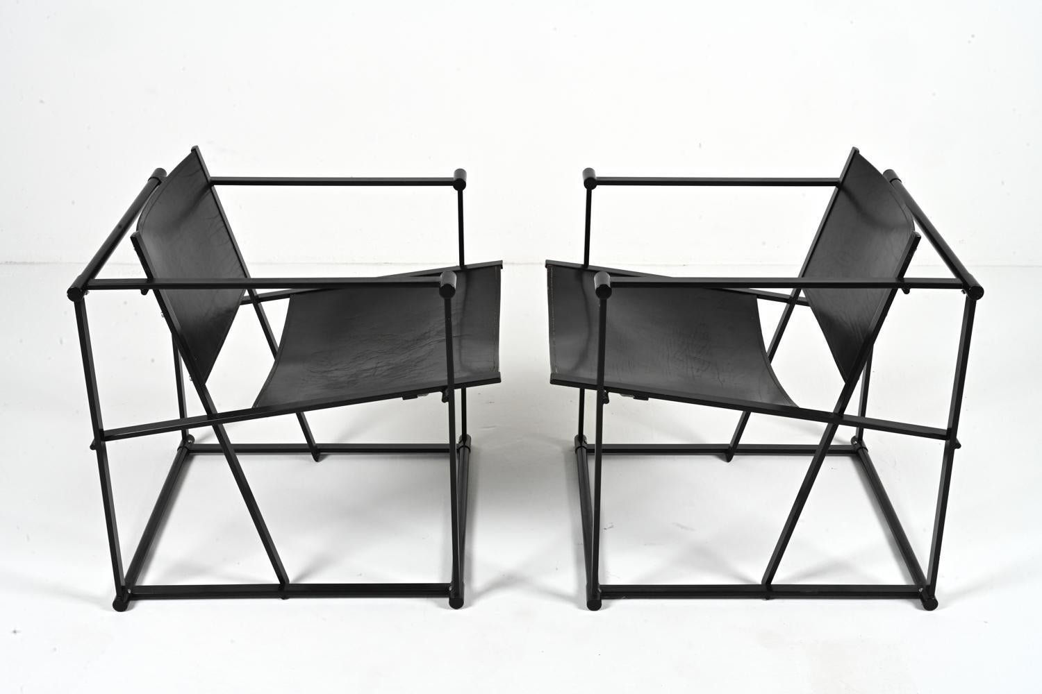 Pair of Radboud Van Beekum for Pastoe FM62 Cube Chairs; Black Leather & Steel For Sale 9