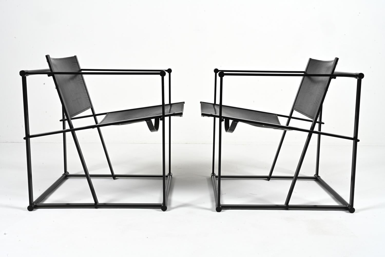 Pair of Radboud Van Beekum for Pastoe FM62 Cube Chairs; Black Leather & Steel For Sale 10