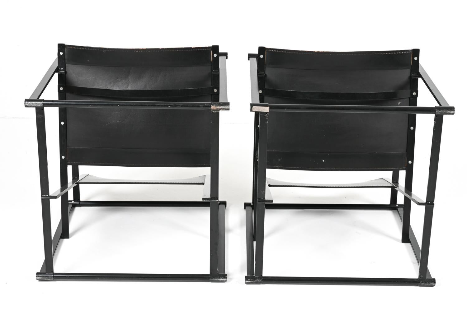 Pair of Radboud Van Beekum for Pastoe FM62 Cube Chairs; Black Leather & Steel For Sale 12