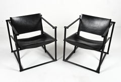 Pair of Radboud Van Beekum for Pastoe FM62 Cube Chairs; Black Leather & Steel