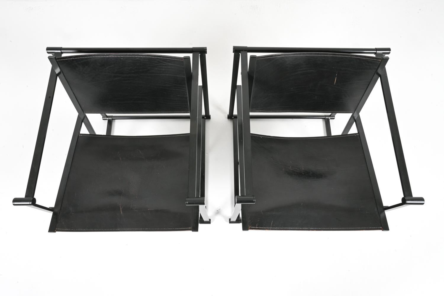 Dutch Pair of Radboud Van Beekum for Pastoe FM62 Cube Chairs; Black Leather & Steel For Sale
