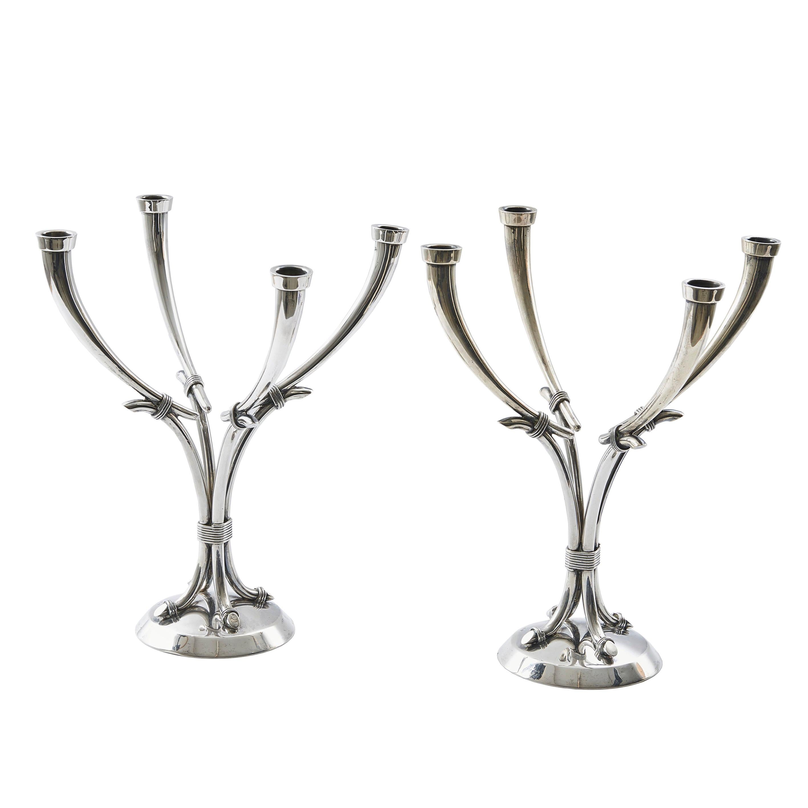 Pair of Rafael Torres Spanish Modernist Silver Candelabra, circa 1980 For Sale