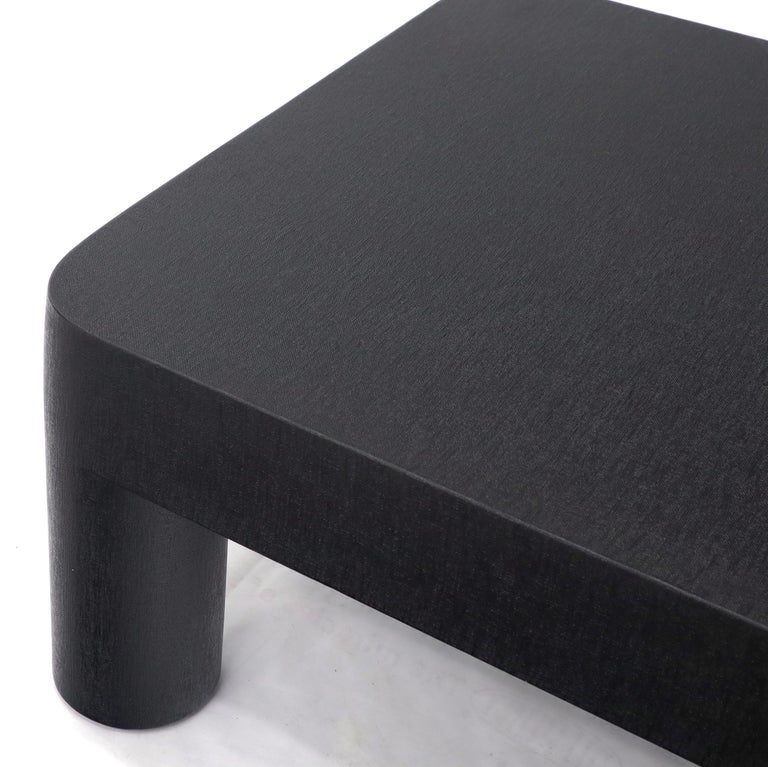 Pair of Raffia Cloth Wrapped Wide Coffee Tables on Thick ...