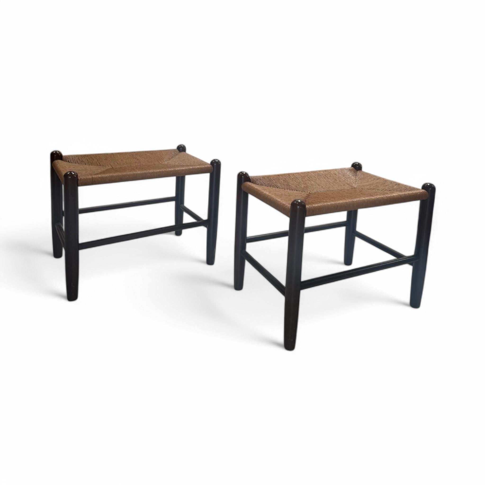 Mid-Century Modern Pair of Raffia Stools For Sale