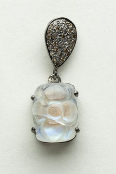 Pair of Rainbow Moonstone and Diamond Drop Dangle Earrings