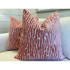 Pair of Raised Velvet Coral "Bedford Melon" Pillows