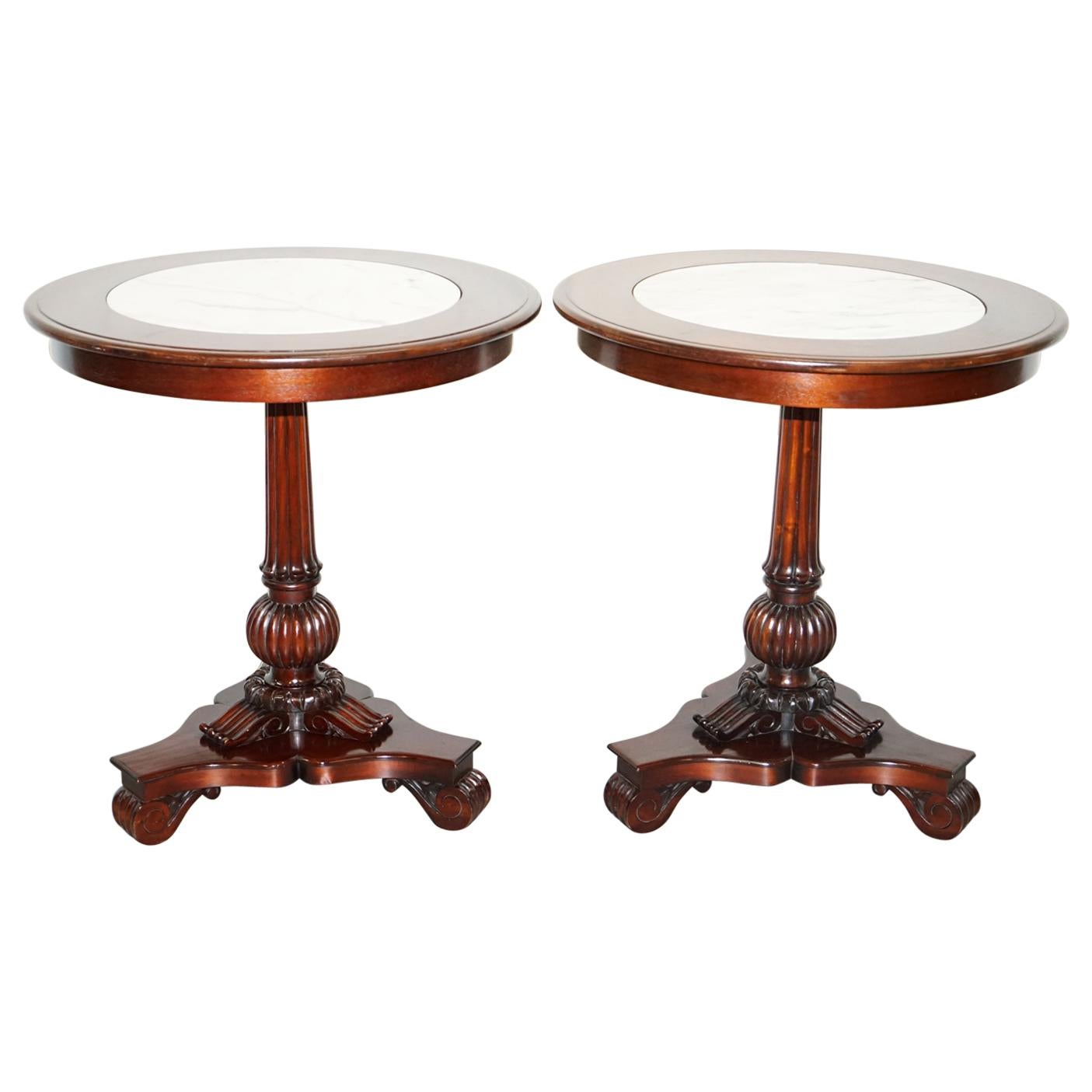 Pair of Ralph Lauren American Hardwood Marble Topped Side End Tables