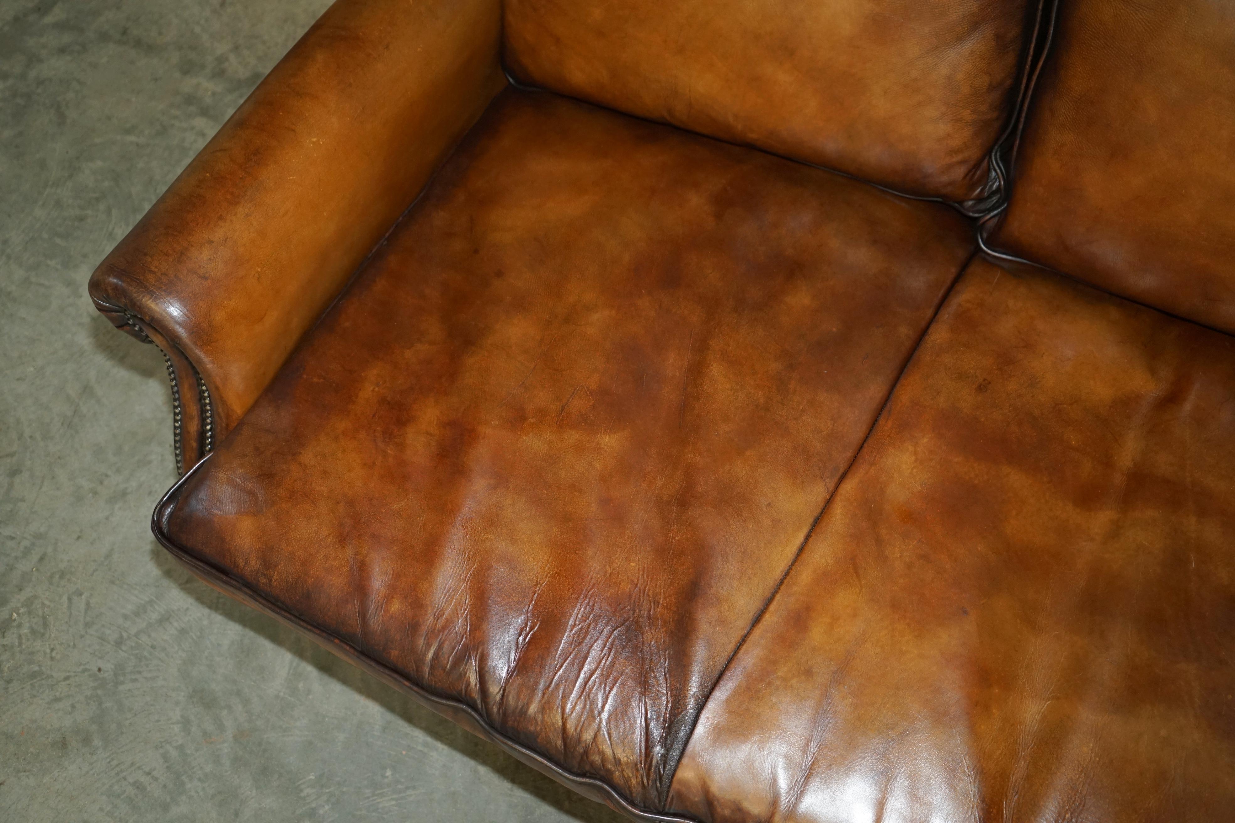 PAIR OF RALPH LAUREN ARAN ISLES CUSTOM MADE BROWN LEATHER SOFAs 3
