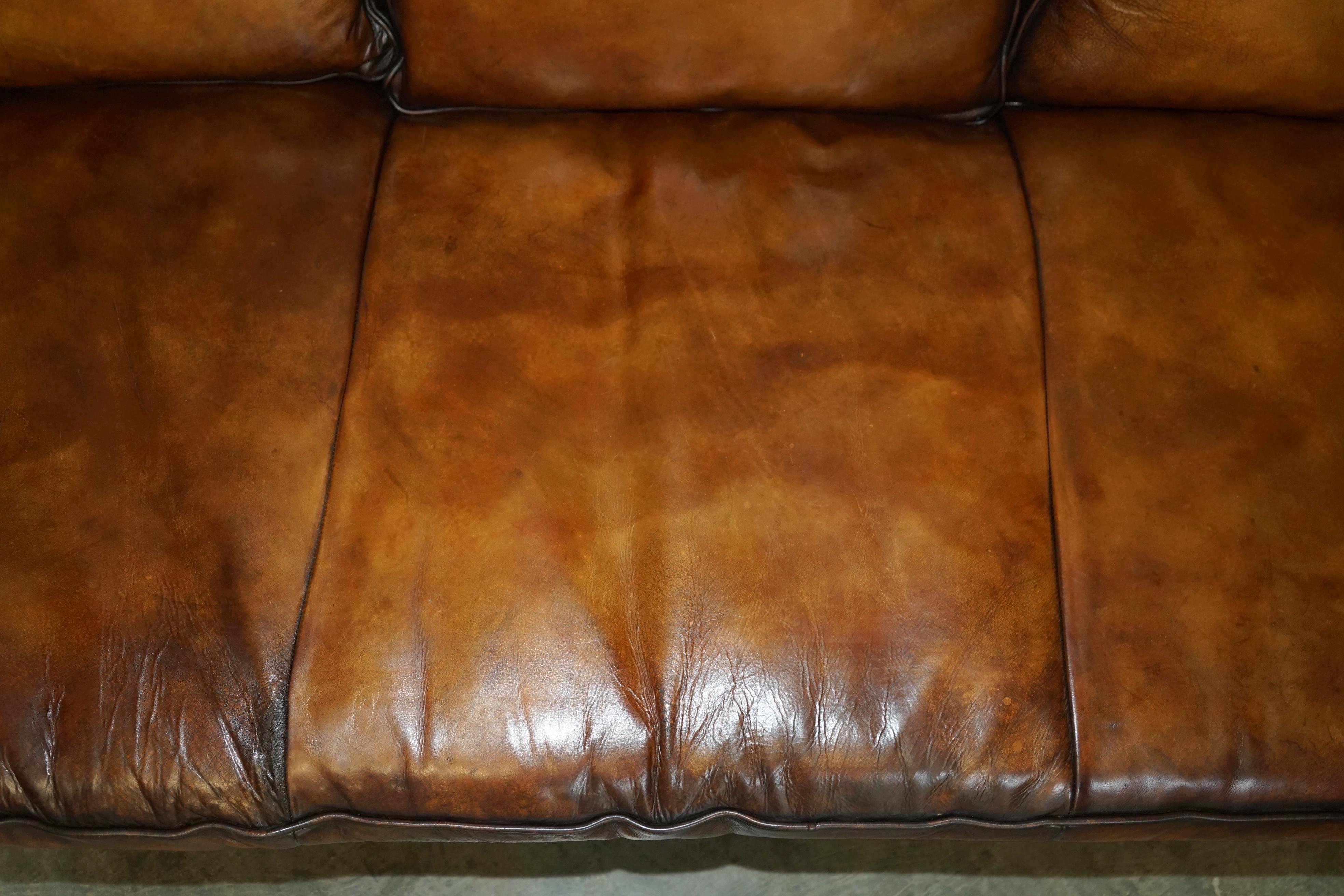 PAIR OF RALPH LAUREN ARAN ISLES CUSTOM MADE BROWN LEATHER SOFAs For Sale 5