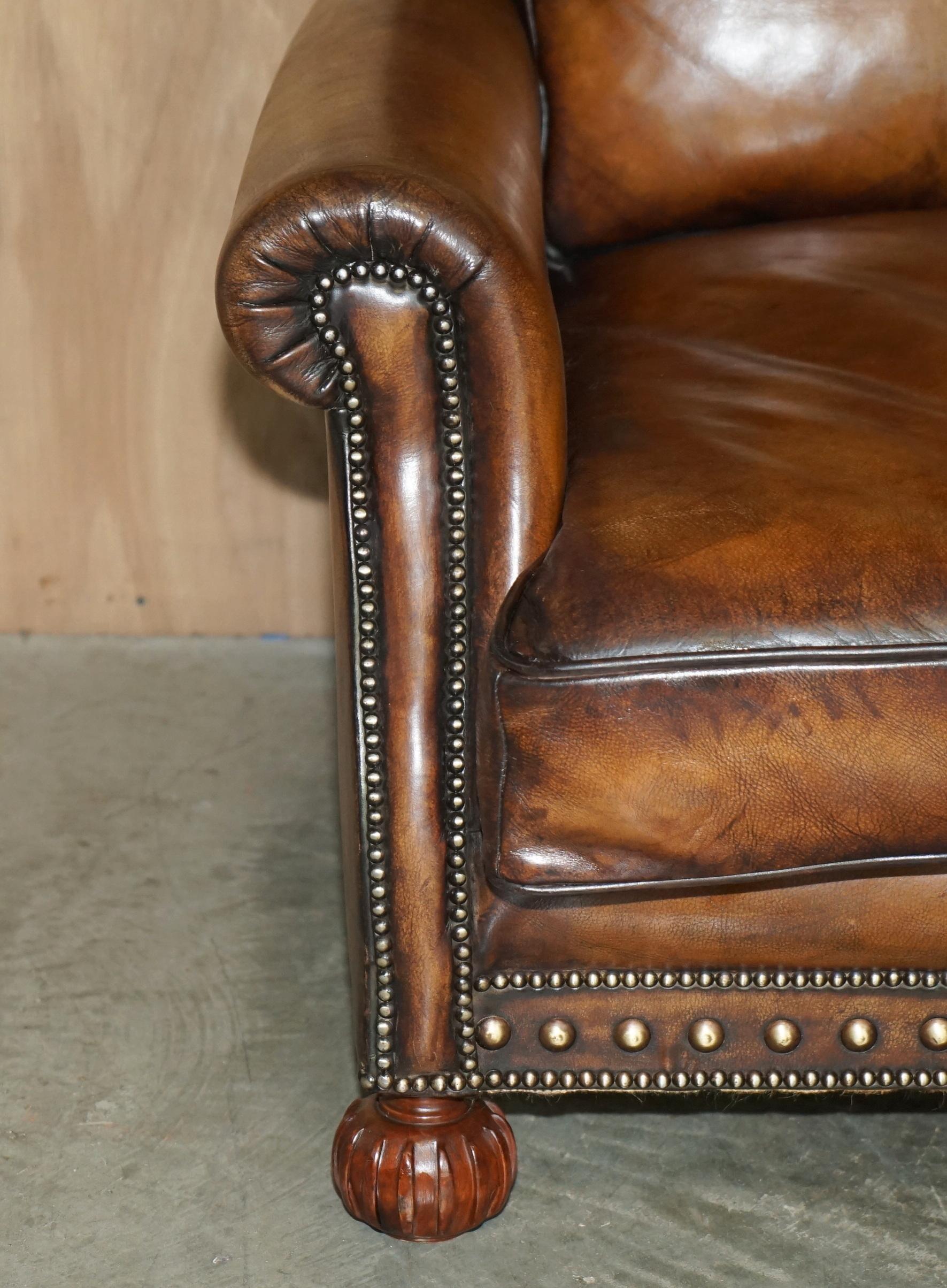 PAIR OF RALPH LAUREN ARAN ISLES CUSTOM MADE BROWN LEATHER SOFAs 5