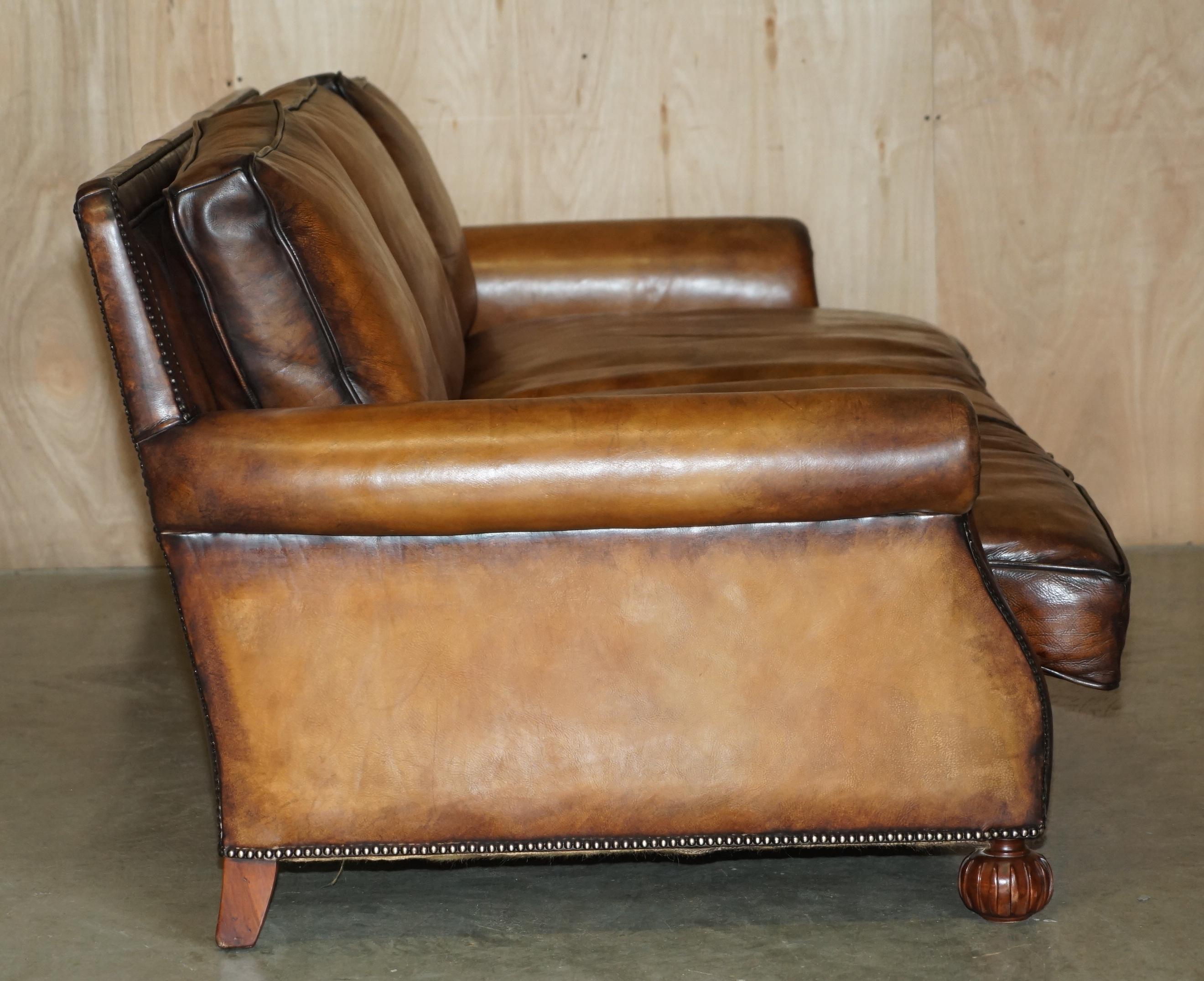 PAIR OF RALPH LAUREN ARAN ISLES CUSTOM MADE BROWN LEATHER SOFAs 9